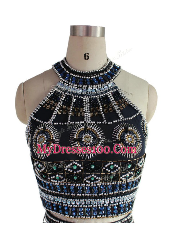 Mini Length Two Pieces Sleeveless Navy Blue Cocktail Dress Backless
