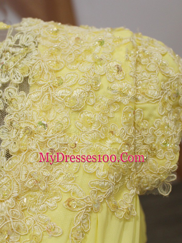 Chiffon Short Sleeves Brush Train and Lace and Appliques