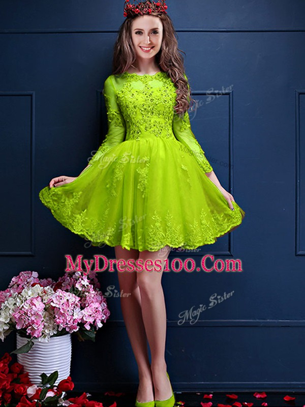 Yellow Green 3 4 Length Sleeve Chiffon Lace Up Vestidos de Damas for Prom and Party