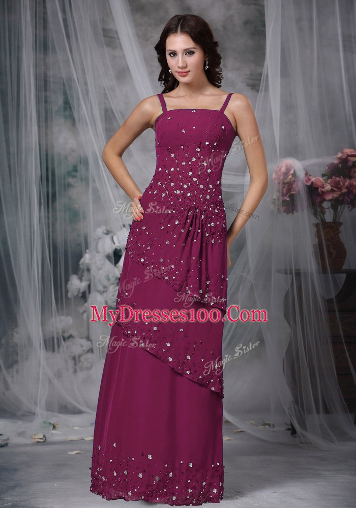 High End Purple Empire Beading Mother of Bride Dresses Zipper Chiffon Sleeveless Floor Length