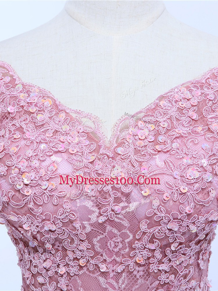 Luxury Lilac Long Sleeves Brush Train Lace and Appliques Mother Of The Bride Dress