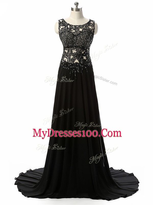 Dramatic Black Scoop Neckline Beading and Lace and Appliques Prom Homecoming Dress Sleeveless Side Zipper