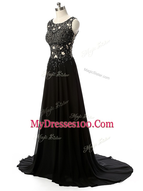 Dramatic Black Scoop Neckline Beading and Lace and Appliques Prom Homecoming Dress Sleeveless Side Zipper