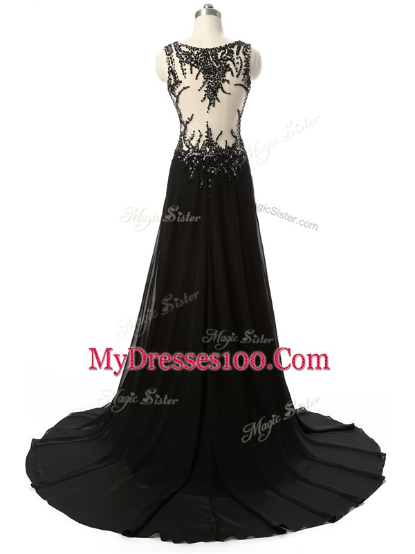 Dramatic Black Scoop Neckline Beading and Lace and Appliques Prom Homecoming Dress Sleeveless Side Zipper