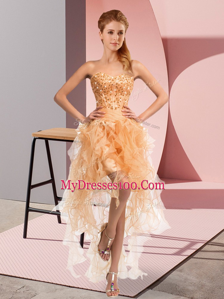 Gold Sleeveless Organza Lace Up Party Dresses for Prom and Party and Sweet 16