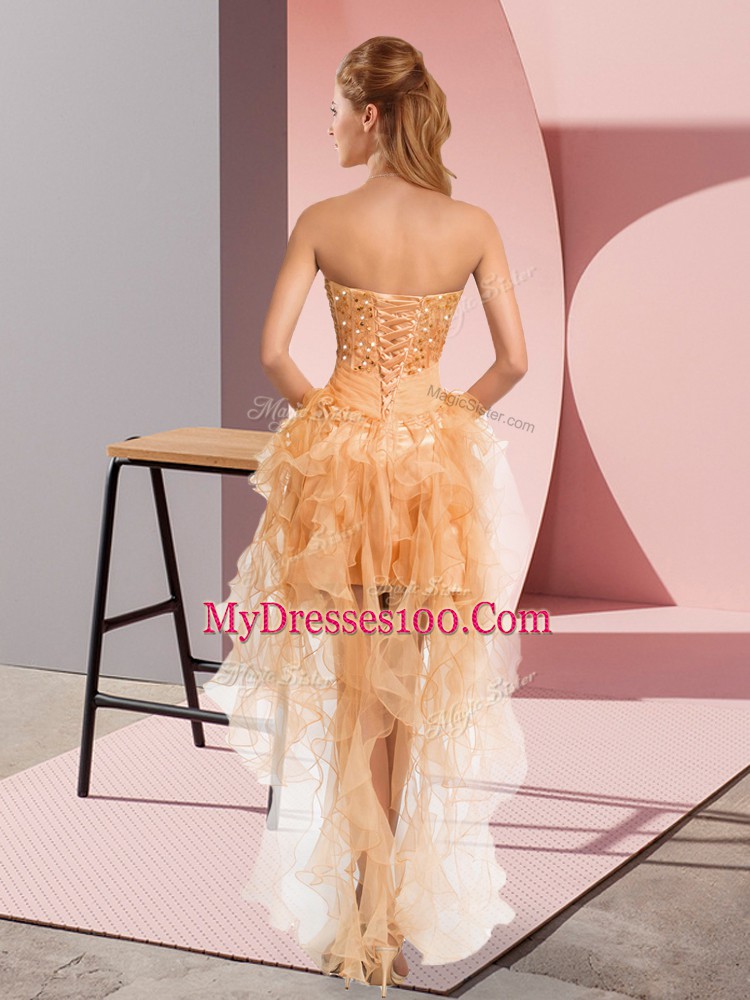 Gold Sleeveless Organza Lace Up Party Dresses for Prom and Party and Sweet 16