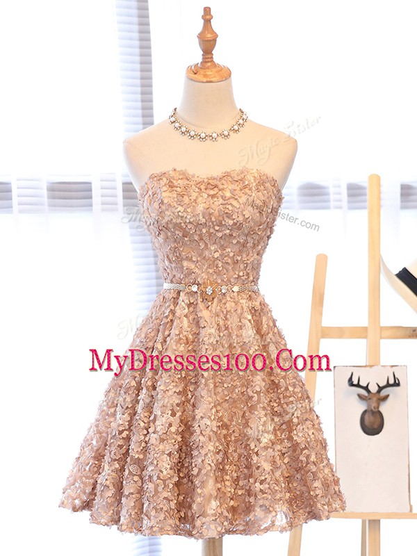 Mini Length A-line Sleeveless Champagne Lace Up