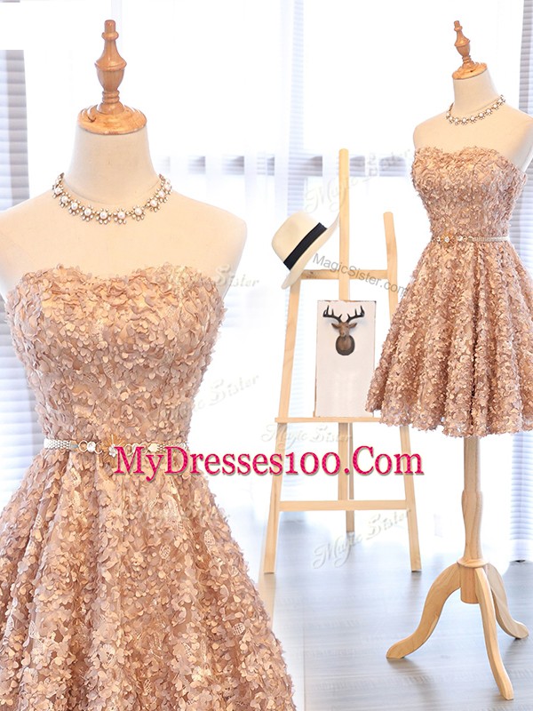 Mini Length A-line Sleeveless Champagne Lace Up