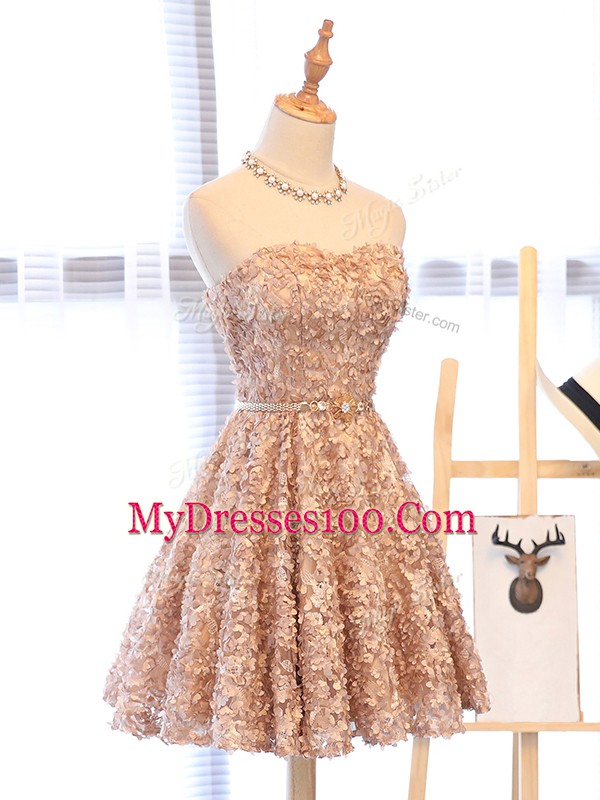 Mini Length A-line Sleeveless Champagne Lace Up