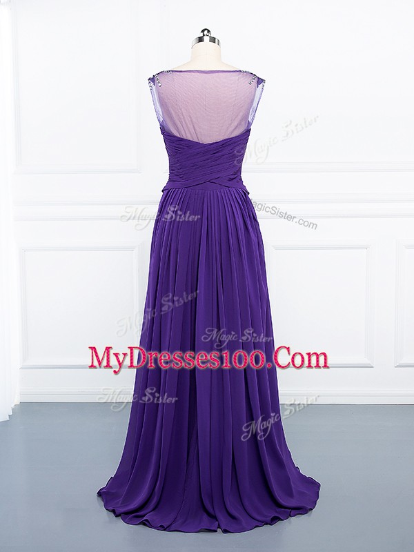 V-neck Sleeveless Side Zipper Purple Chiffon