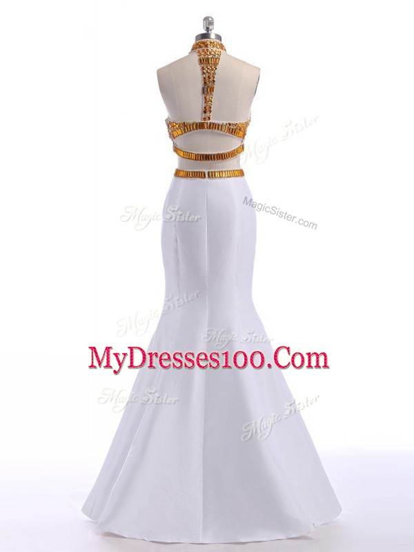Low Price Satin Sleeveless Floor Length Dress for Prom and Beading