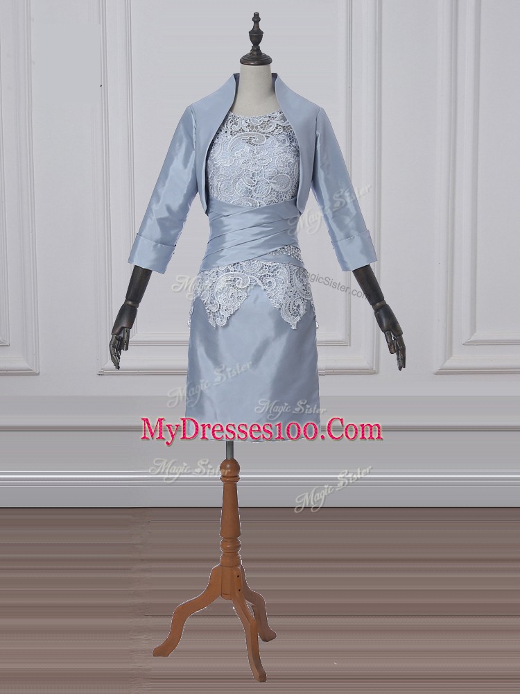 Lace and Appliques Mother Of The Bride Dress Grey Zipper Short Sleeves Mini Length