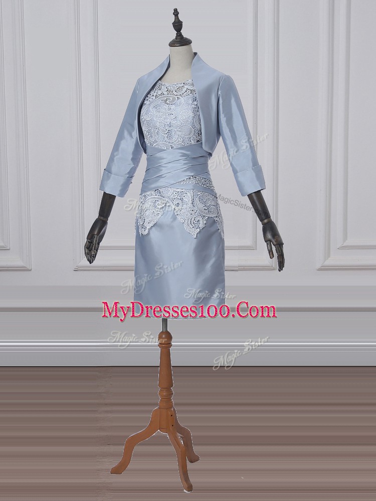 Lace and Appliques Mother Of The Bride Dress Grey Zipper Short Sleeves Mini Length