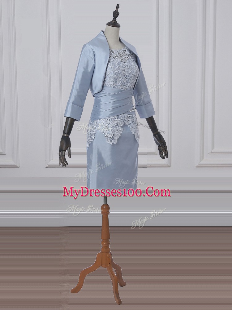 Lace and Appliques Mother Of The Bride Dress Grey Zipper Short Sleeves Mini Length