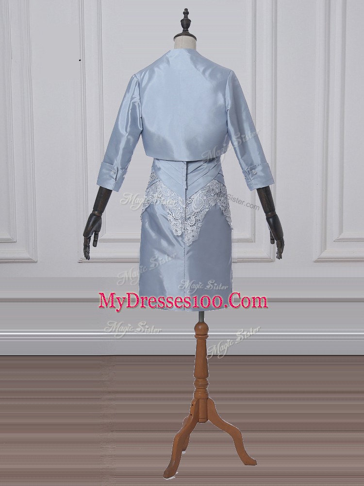 Lace and Appliques Mother Of The Bride Dress Grey Zipper Short Sleeves Mini Length