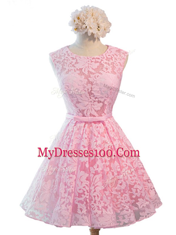 Shining Baby Pink Sleeveless Lace Lace Up Quinceanera Court Dresses for Prom and Party and Wedding Party