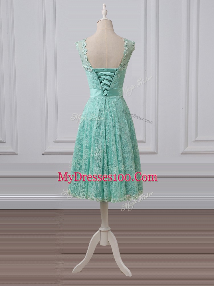Graceful Sleeveless Lace and Bowknot Lace Up Wedding Guest Dresses