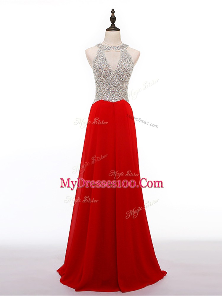 Beautiful Red Sleeveless Beading Pageant Dress