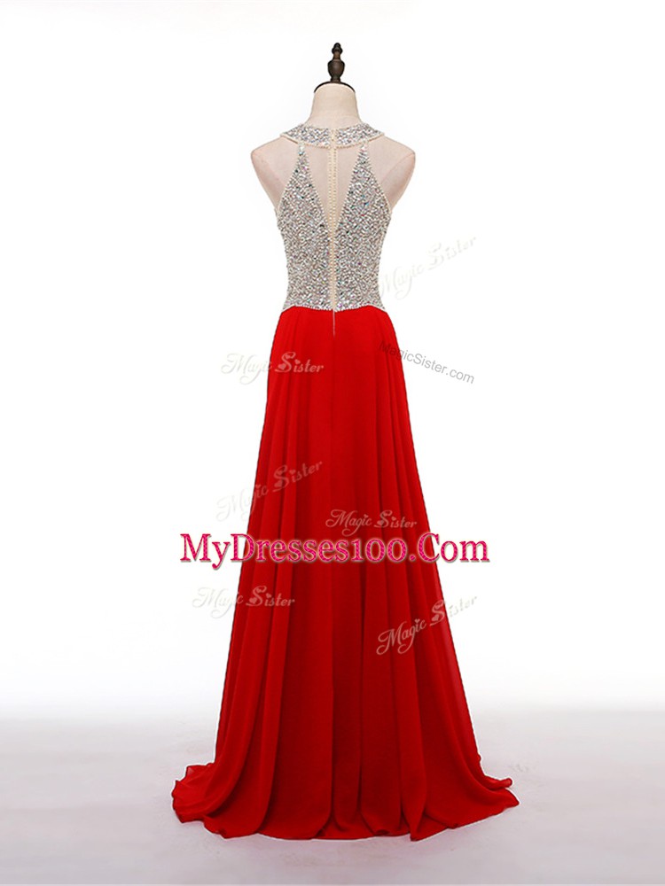 Beautiful Red Sleeveless Beading Pageant Dress
