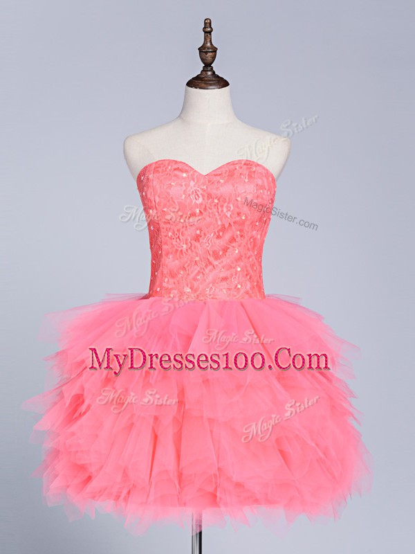Simple Sweetheart Sleeveless Tulle Homecoming Dress Lace and Appliques Lace Up