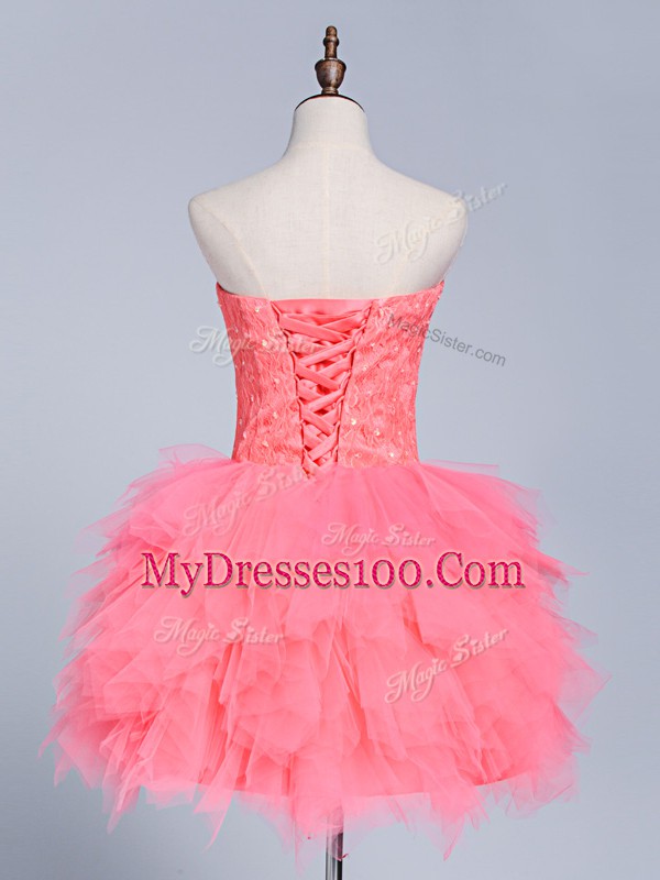 Simple Sweetheart Sleeveless Tulle Homecoming Dress Lace and Appliques Lace Up