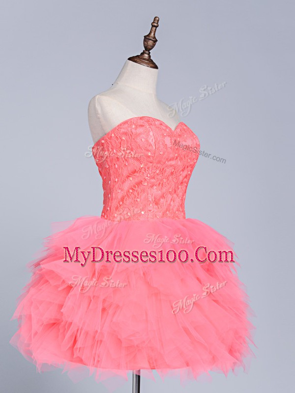 Simple Sweetheart Sleeveless Tulle Homecoming Dress Lace and Appliques Lace Up