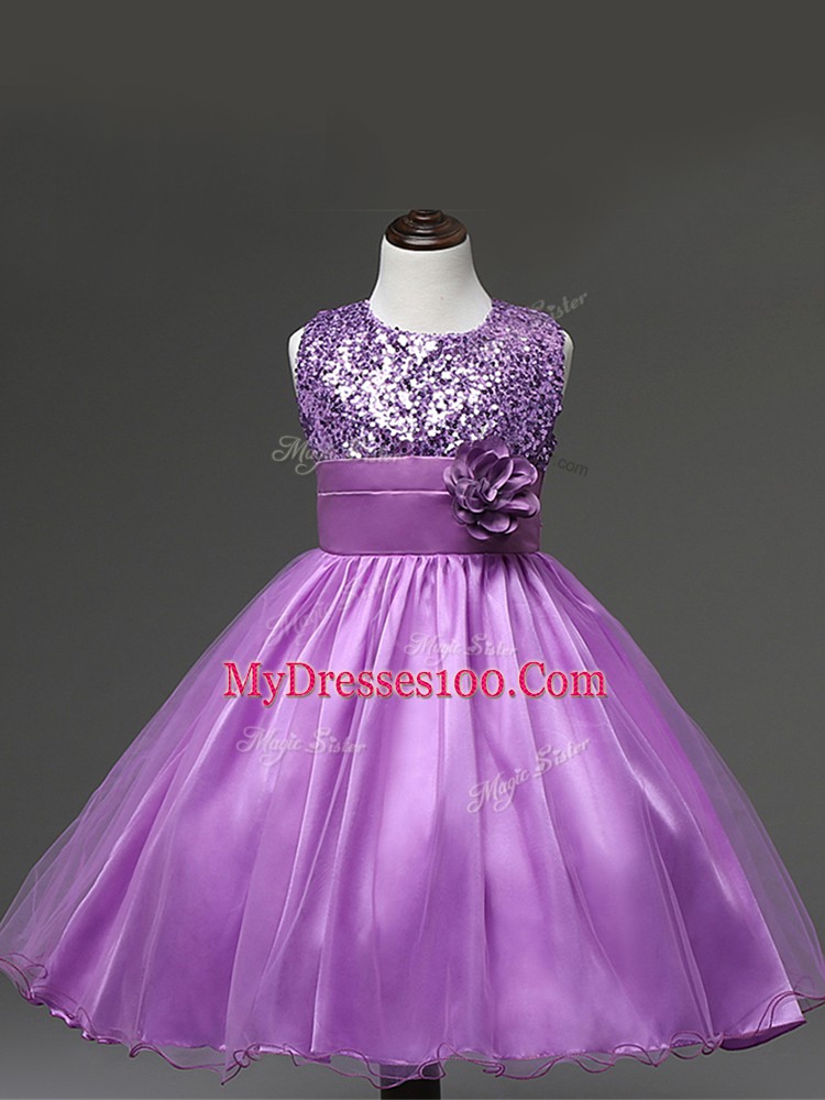 Scoop Sleeveless Zipper Pageant Gowns For Girls Lilac Tulle