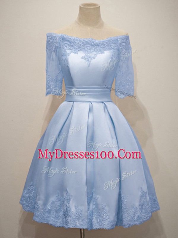 Flirting Taffeta Half Sleeves Knee Length Damas Dress and Lace