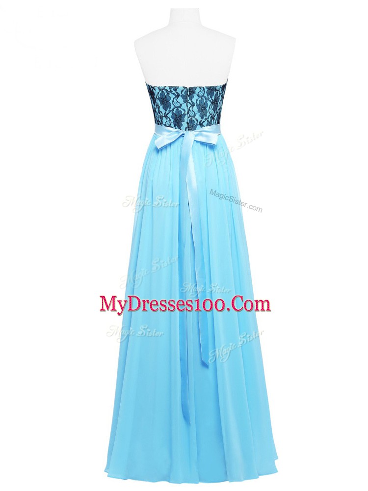 Floor Length Empire Sleeveless Aqua Blue Homecoming Dress Zipper