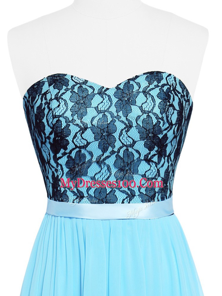 Floor Length Empire Sleeveless Aqua Blue Homecoming Dress Zipper