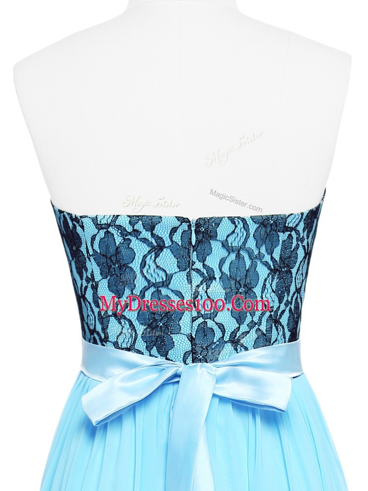 Floor Length Empire Sleeveless Aqua Blue Homecoming Dress Zipper