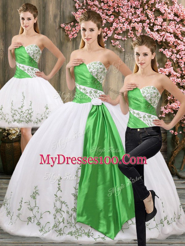 Floor Length Three Pieces Sleeveless White Sweet 16 Dress Lace Up