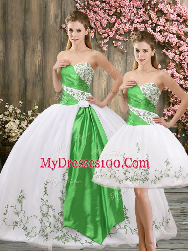 Floor Length Three Pieces Sleeveless White Sweet 16 Dress Lace Up