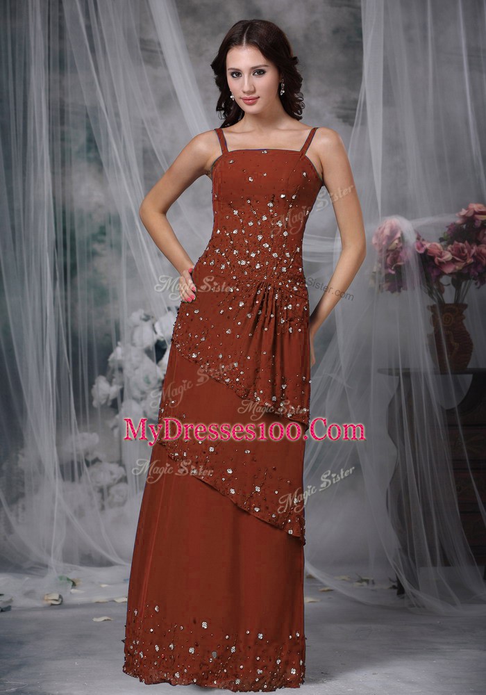 Straps Sleeveless Mother Of The Bride Dress Floor Length Beading Burgundy Chiffon