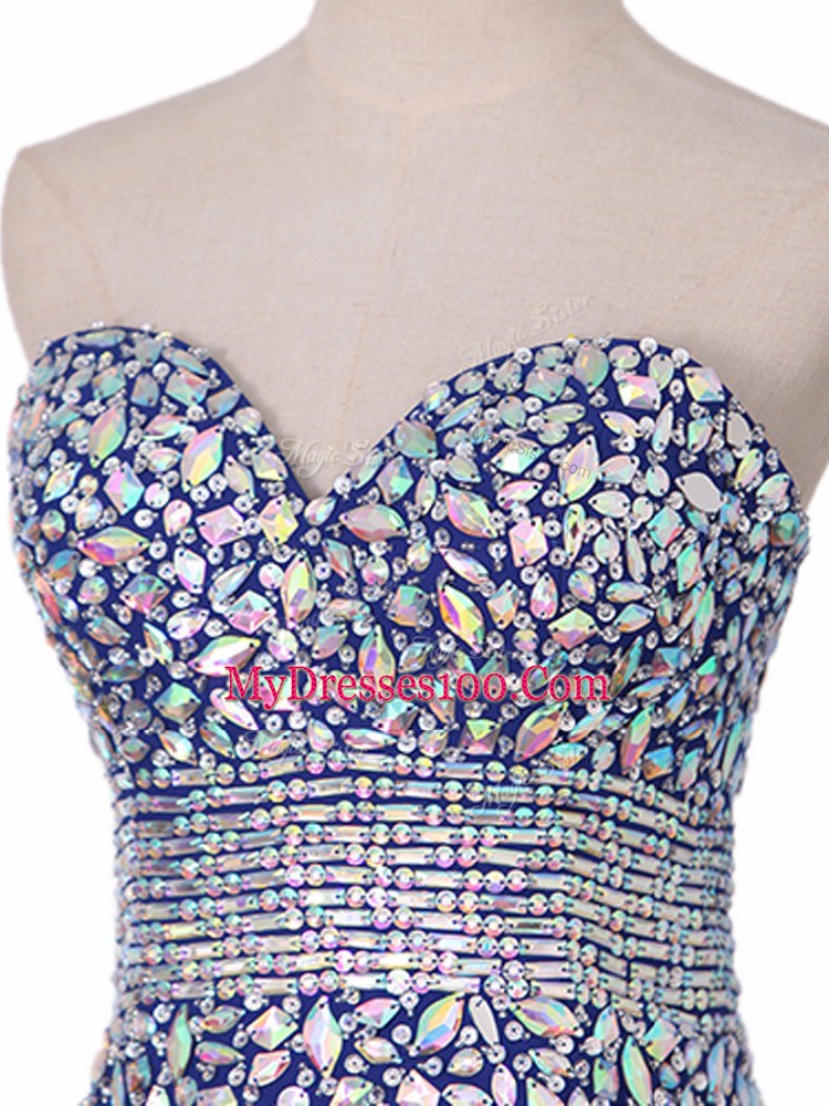 Elegant Royal Blue Sleeveless Brush Train Beading Homecoming Dress