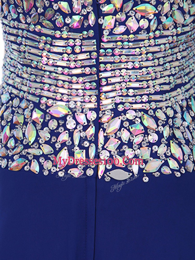 Elegant Royal Blue Sleeveless Brush Train Beading Homecoming Dress