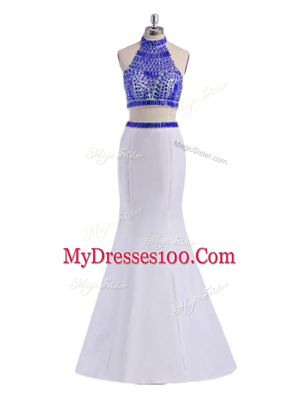 White Criss Cross Evening Dress Beading Sleeveless Floor Length