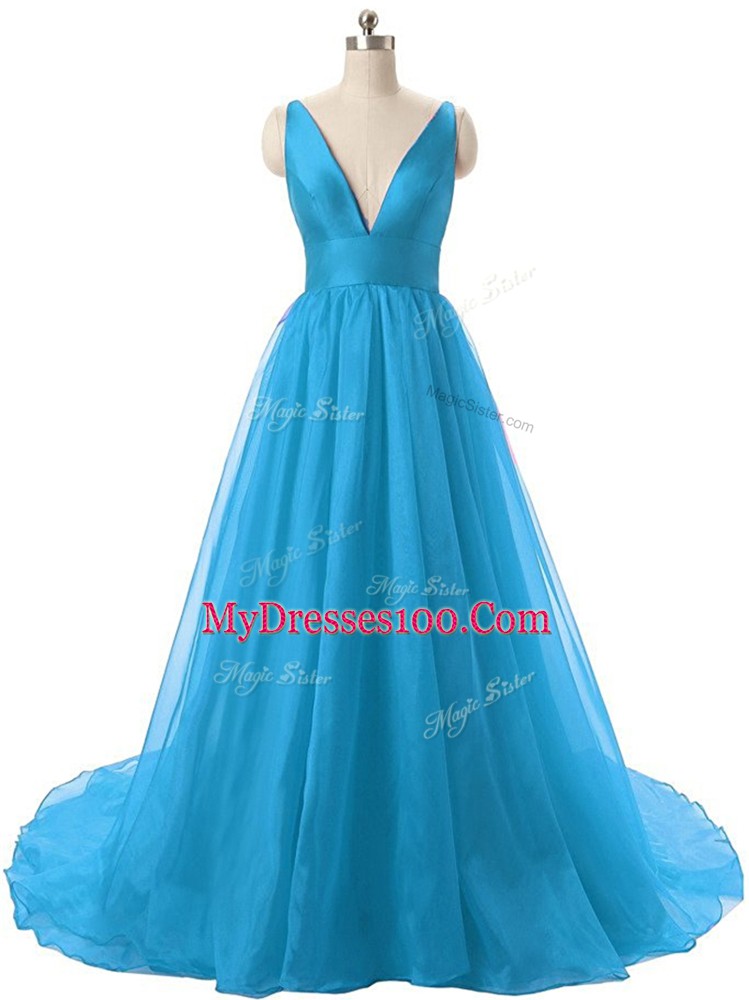 Custom Designed Organza Sleeveless Homecoming Dress Brush Train and Ruching