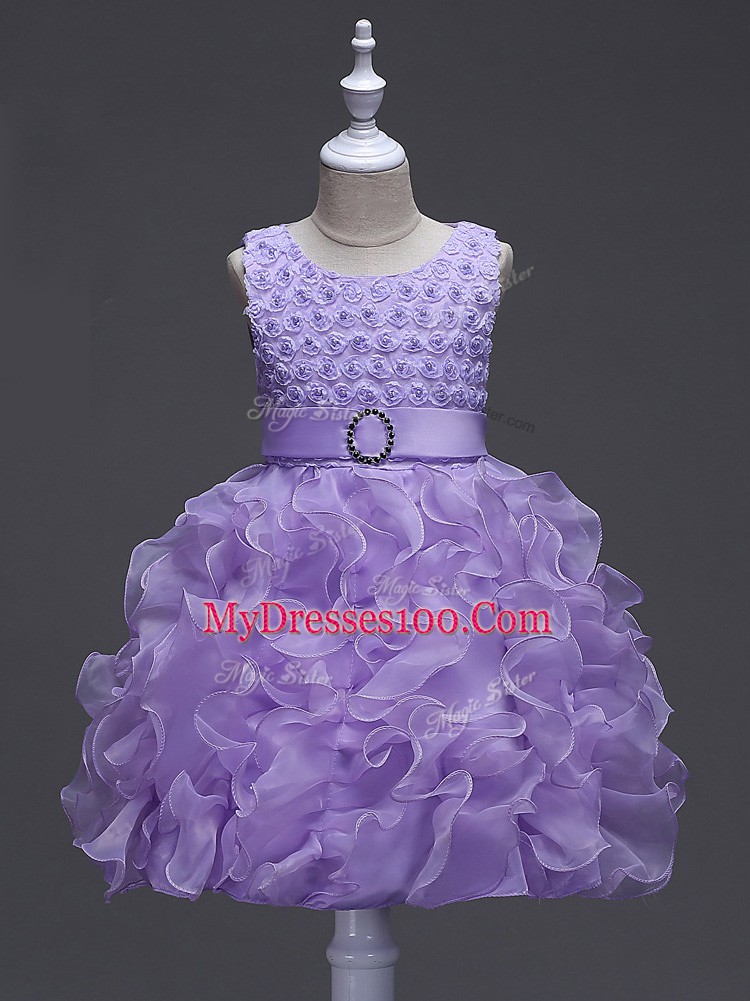 Ball Gowns Child Pageant Dress Lavender Scoop Organza Sleeveless Knee Length Lace Up