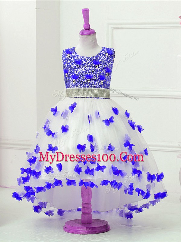 Sleeveless Zipper High Low Appliques and Sequins Flower Girl Dresses