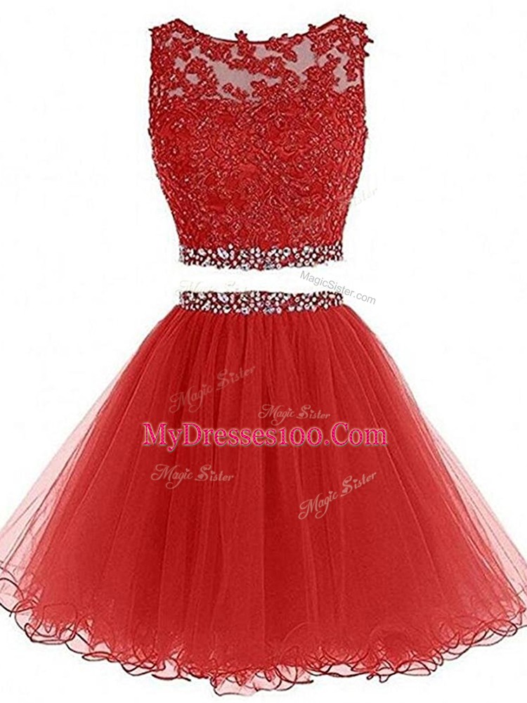 Red Sleeveless Tulle Zipper Prom Party Dress for Prom and Party