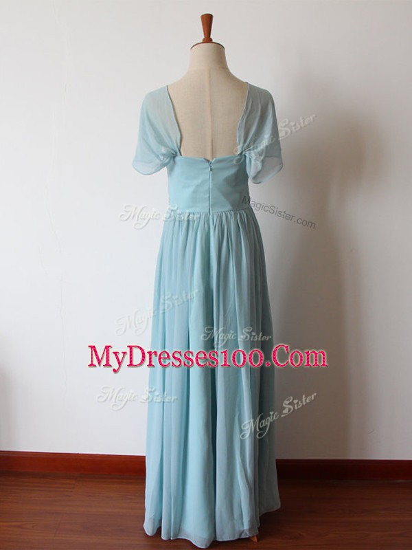 Artistic Sleeveless Zipper Floor Length Ruching Wedding Party Dress