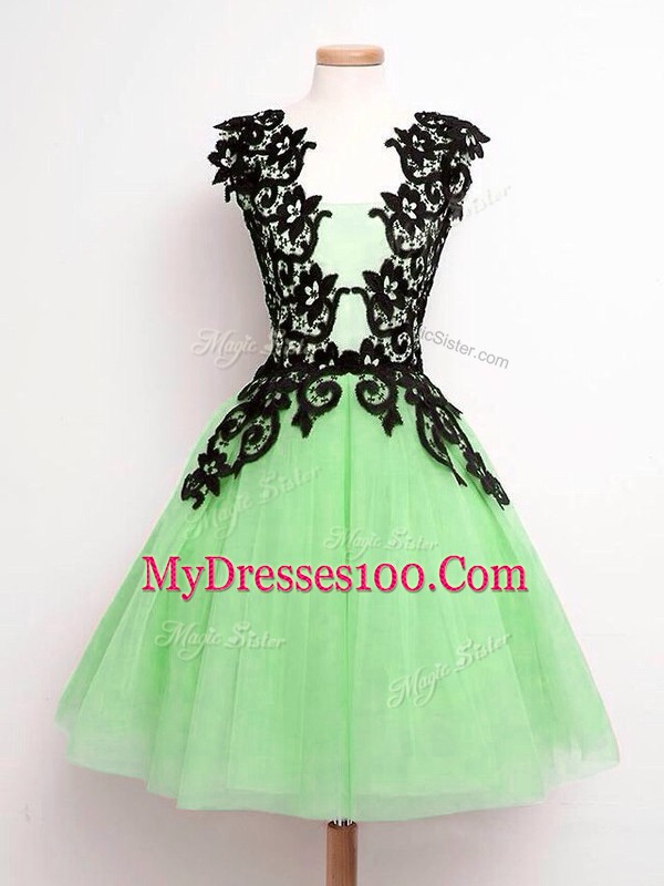 Eye-catching Lace Up Bridesmaids Dress Lace Sleeveless Knee Length