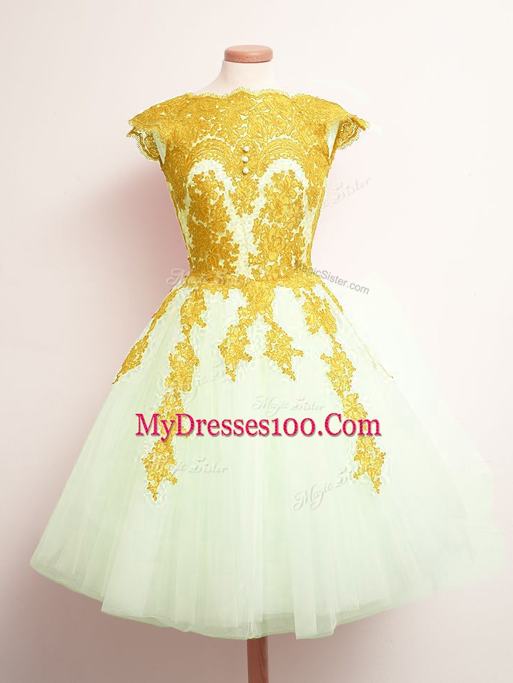 Stunning A-line Dama Dress Multi-color Scalloped Tulle Sleeveless Mini Length Lace Up