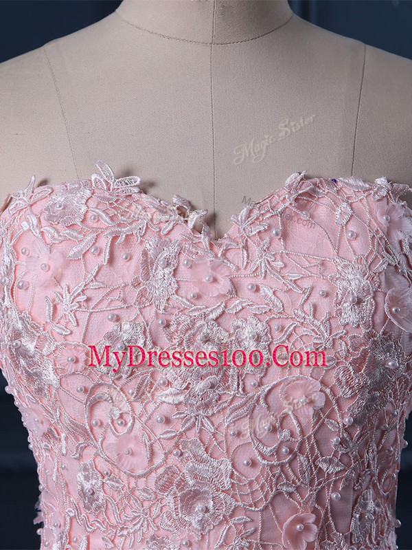 Lovely Mermaid Sleeveless Baby Pink Evening Dress Brush Train Lace Up