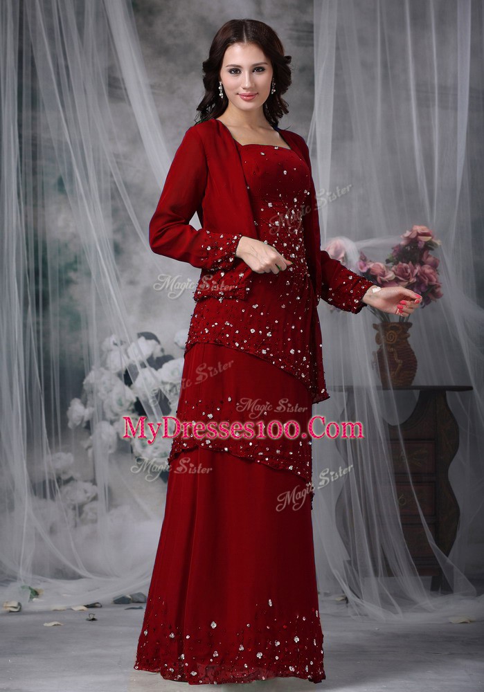 Customized Chiffon Straps Sleeveless Zipper Beading Mother Of The Bride Dress in Wine Red