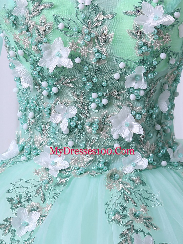Off The Shoulder 3 4 Length Sleeve Tulle Quinceanera Dress with Jewelry Beading Lace Up