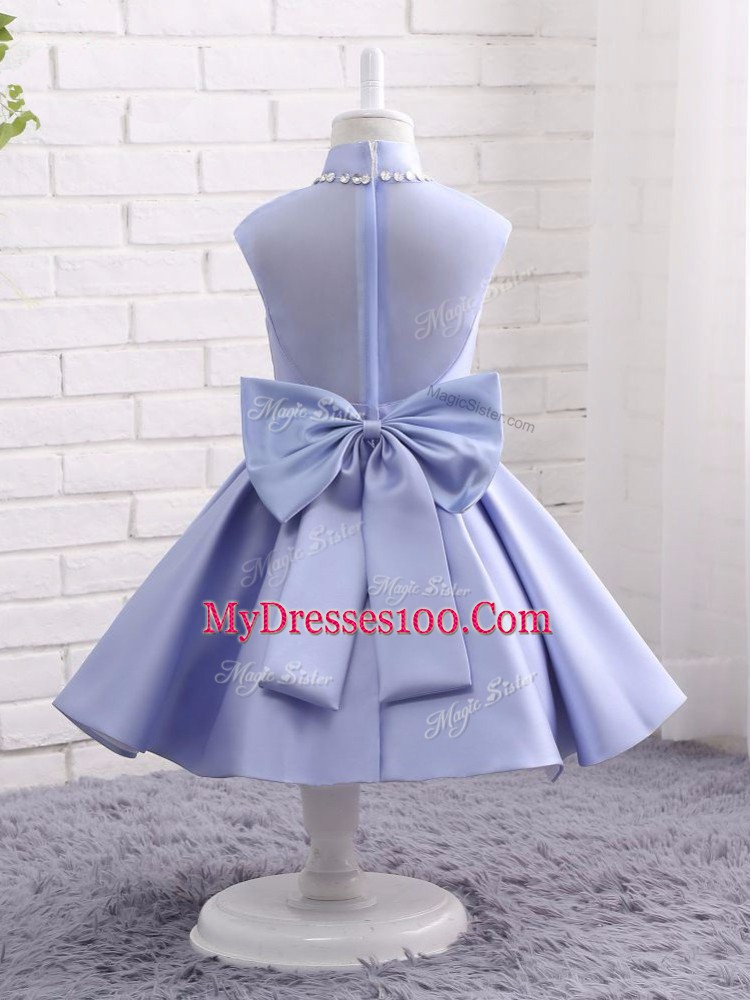 Lovely Lavender Taffeta Zipper Little Girls Pageant Dress Wholesale Cap Sleeves Knee Length Beading and Bowknot and Belt