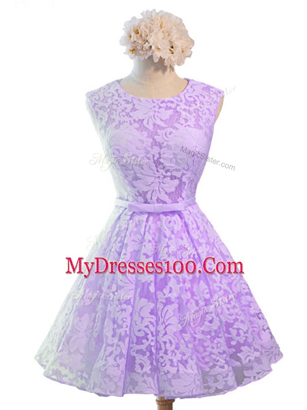 Flare Lace Sleeveless Knee Length Court Dresses for Sweet 16 and Belt