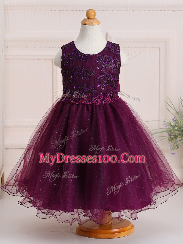 Burgundy Sleeveless Tulle Zipper Pageant Gowns For Girls for Wedding Party